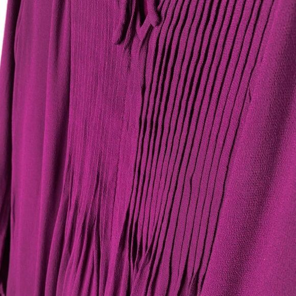Old Navy Long Sleeve Pleated Mini Tunic Shift Dress Lined Purple Small Tie Neck - Picture 4 of 10